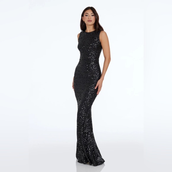 NEW Dress the Population Leighton Sequin Gown Black - Picture 1 of 11